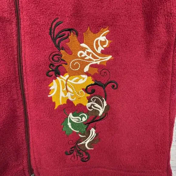 Rebecca Malone Fleece Vest With Embroidered Leaves Size PS - Picture 2 of 7